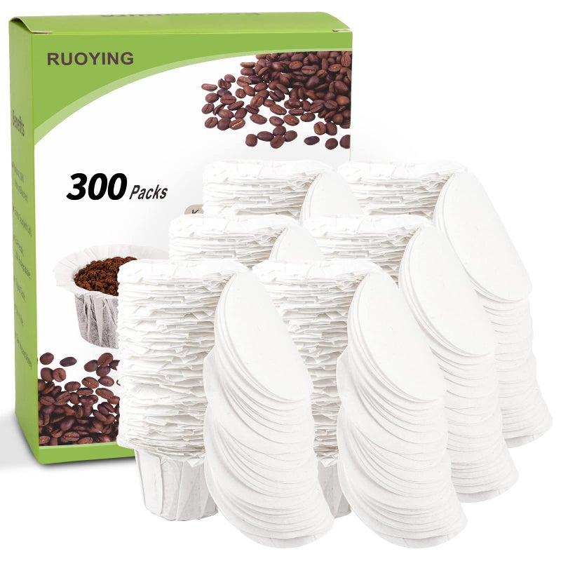 RUOYING K cup Coffee Paper Filters with Lid Disposable for Reusable K Cup Filters, Disposable Keurig K Cup Filters, Fits All Keurig Single Serve Filter Brands (300, With Lid) - Image 1